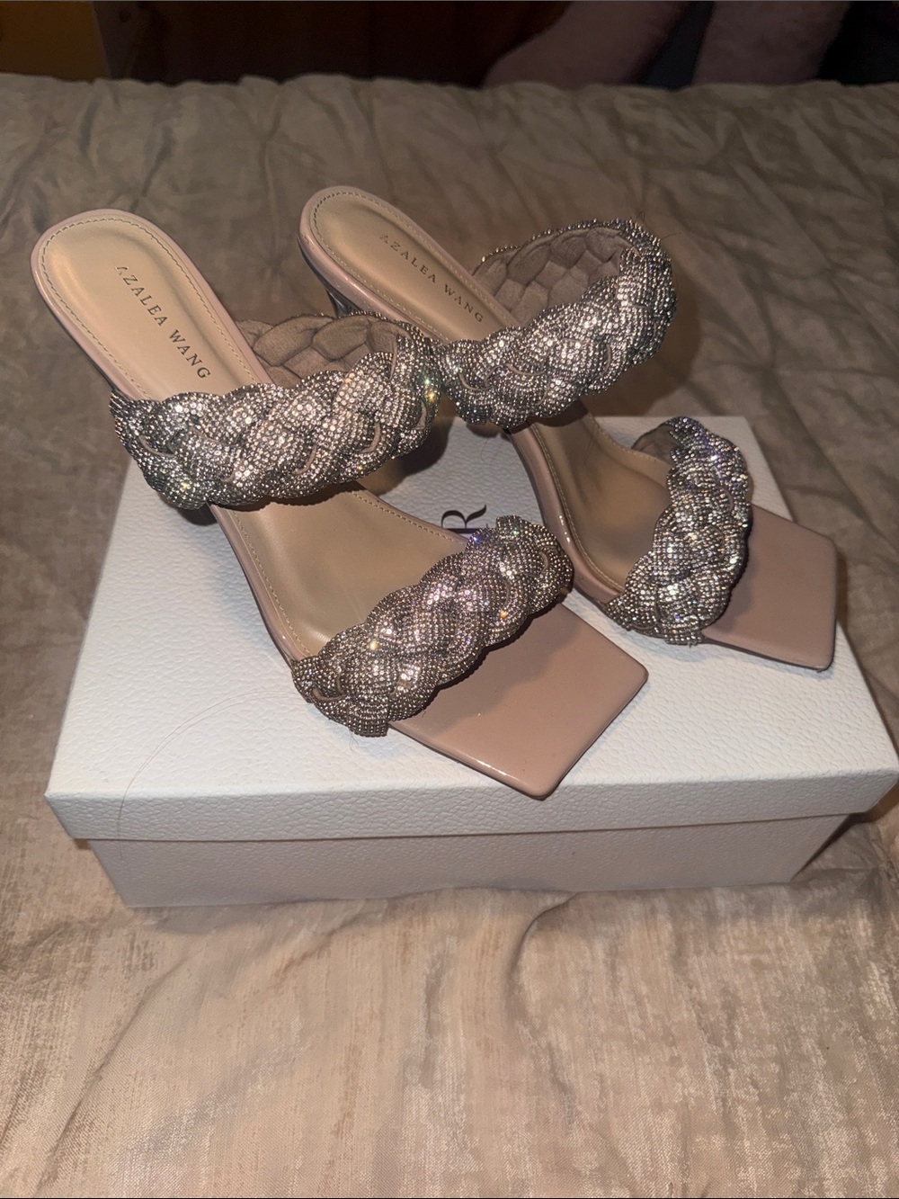 Azalea Wang Silver rhinestone Braided Strap Heeled Sandals - Silver